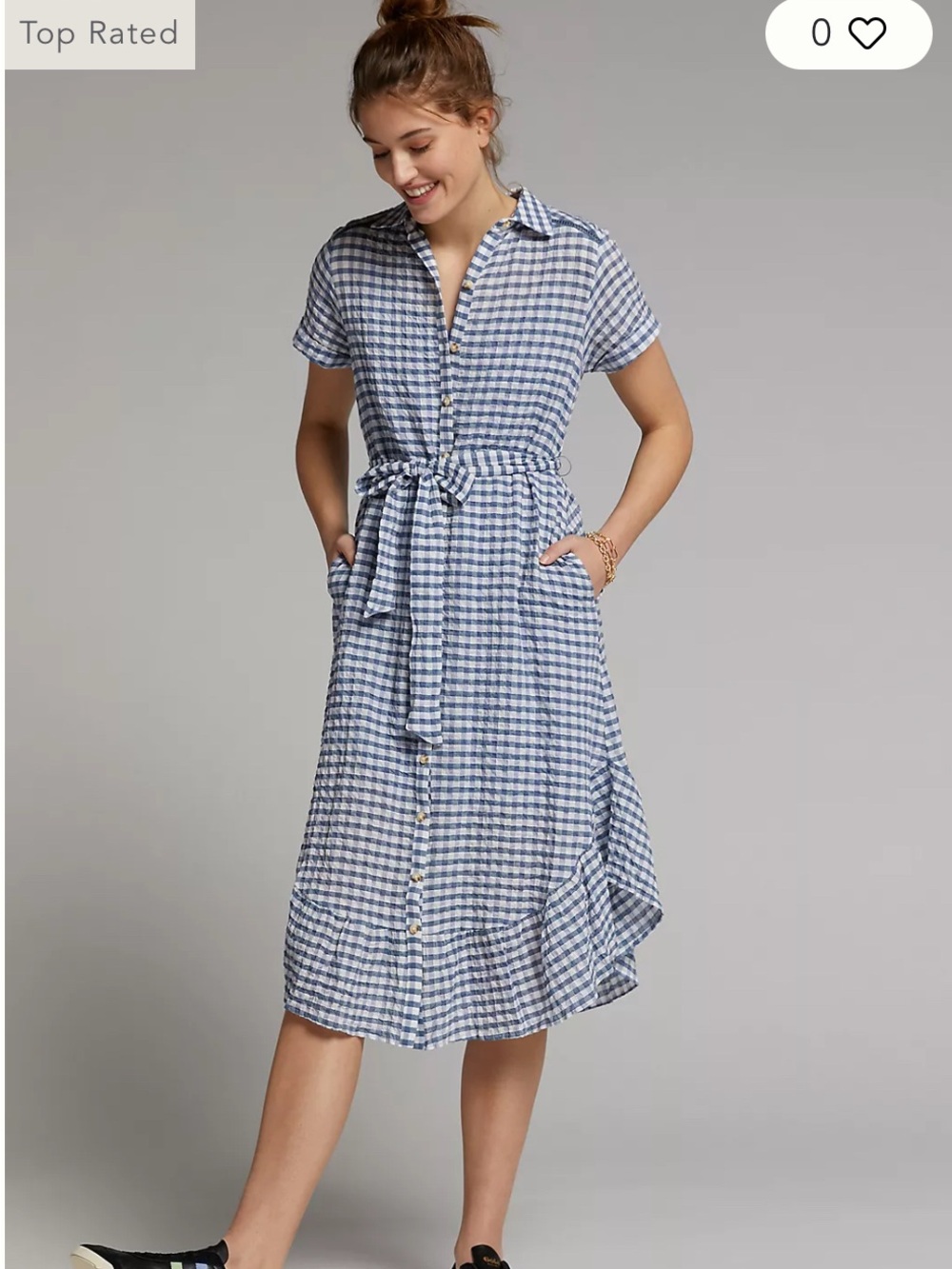 Maeve Blue Gingham Midi Shirt Dress with Tie Waist